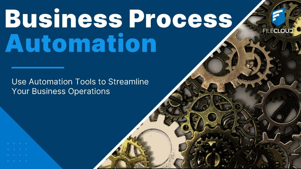 Business Process Automation text accompanied by image of metal cogs in a pile