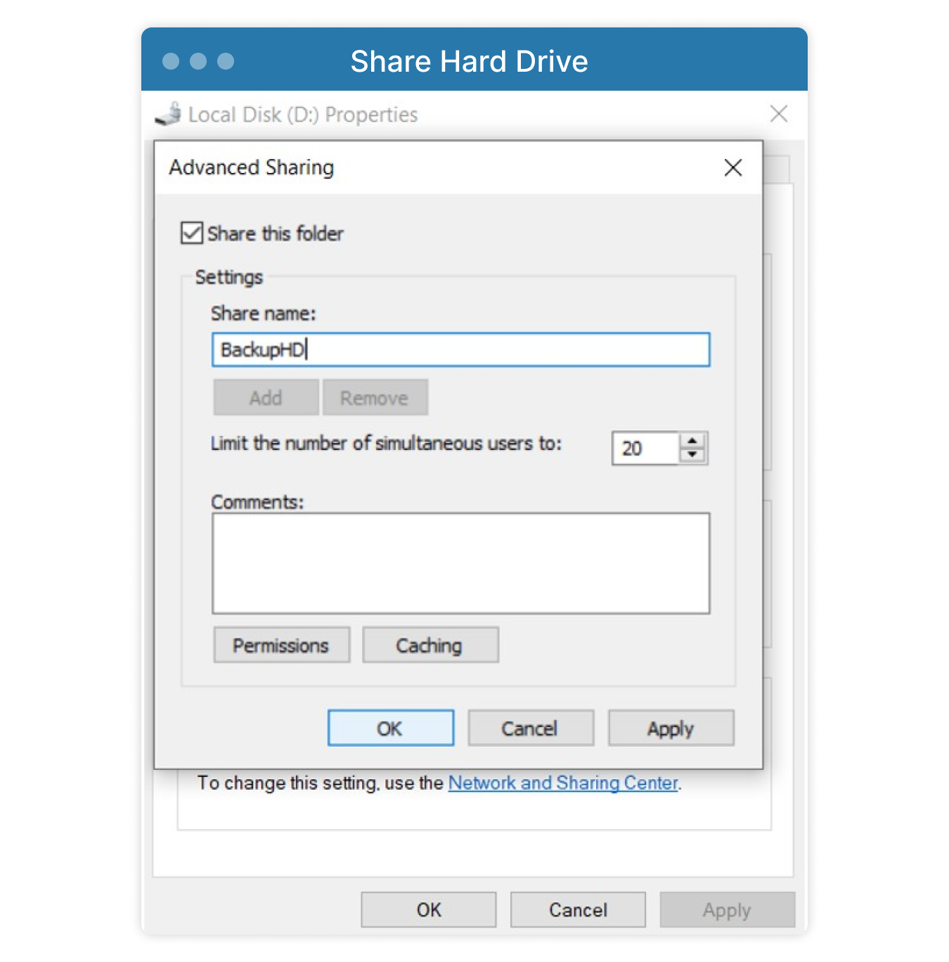 Screenshot of Microsoft Advanced Sharing Dialog Box