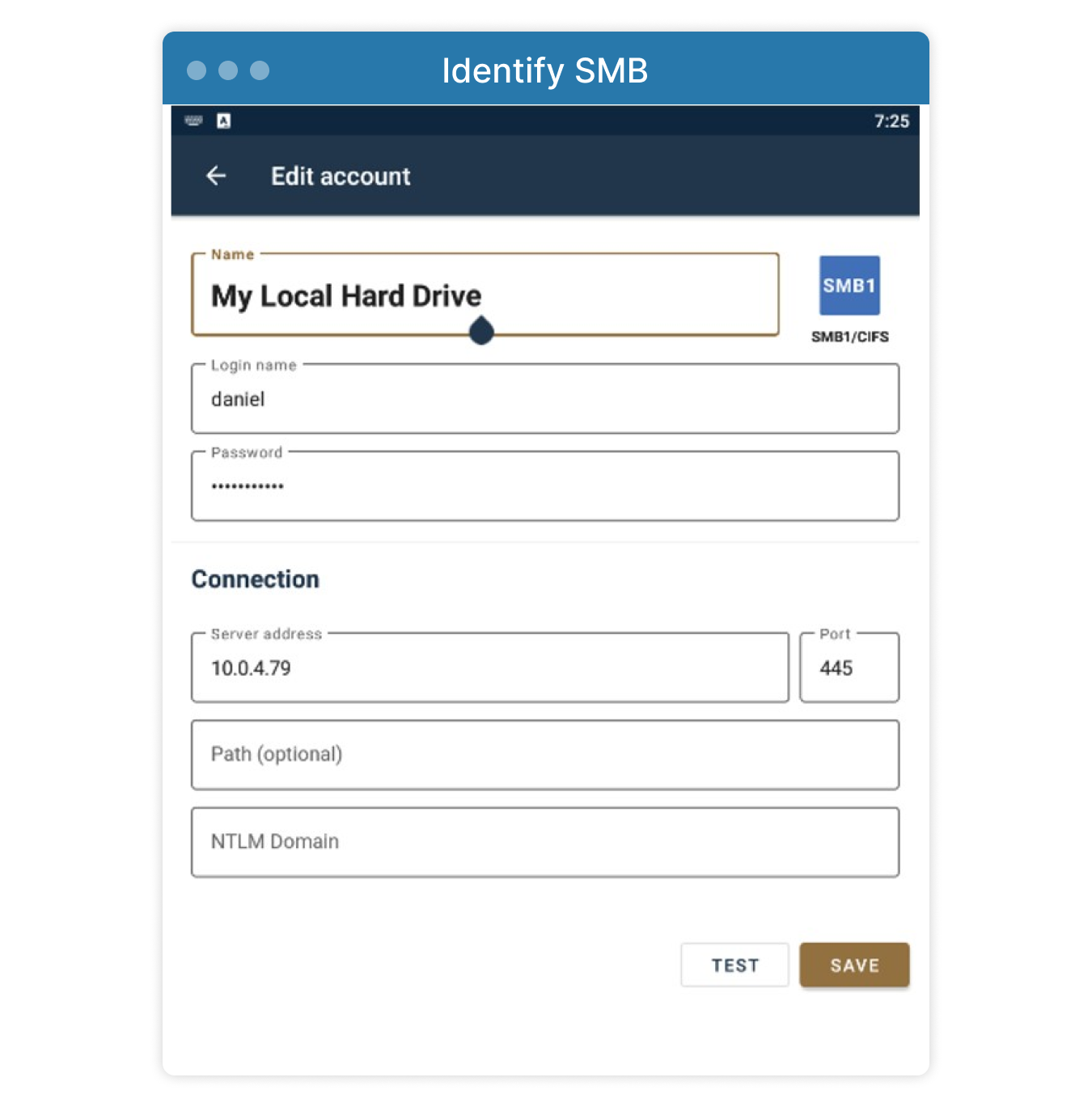 Screenshot of dialog box to Identify/name an SMB device