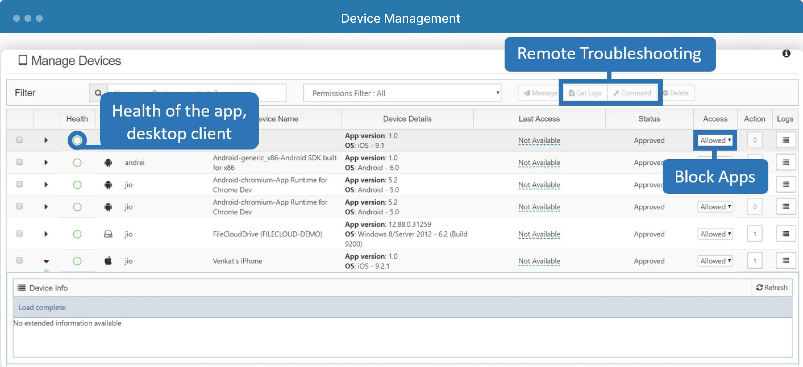 Manage devices from the admin dashboard