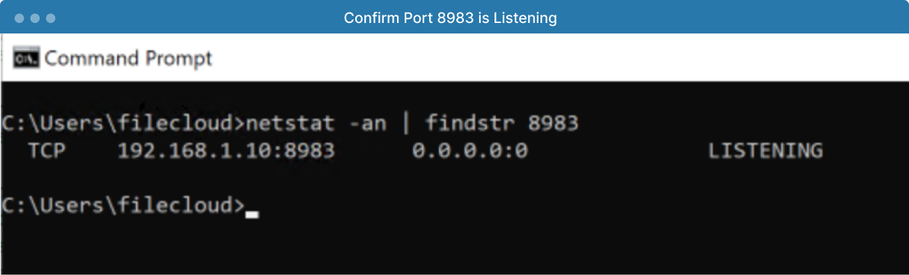 Command Prompt confirmation of listening port