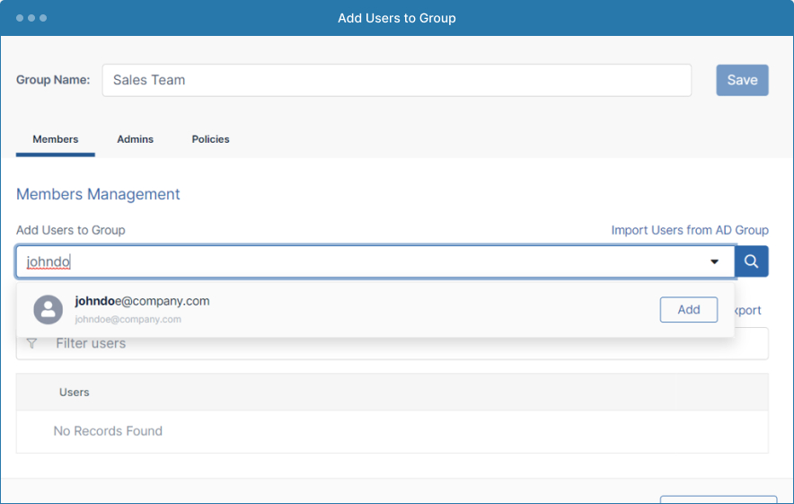 FileCloud Admin Interface - add users to groups