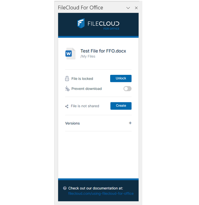 Image of FileCloud for Office desktop client UI