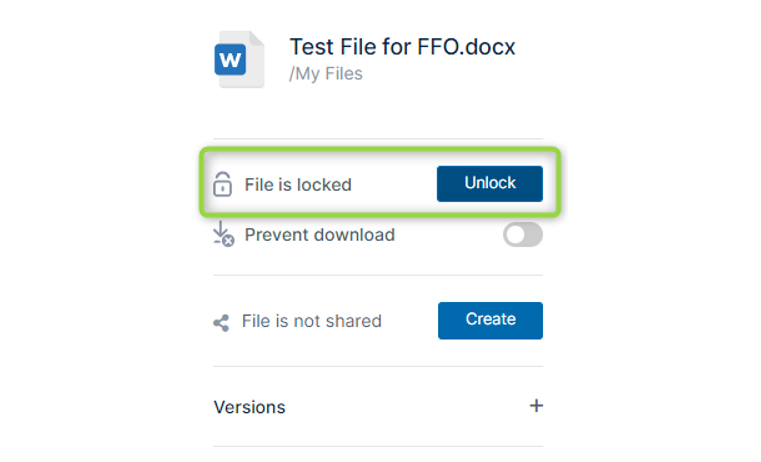 Image of FileCloud for Office UI, file lock status.