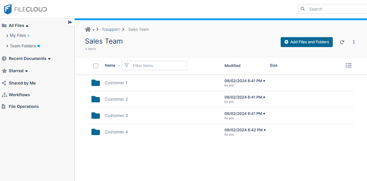 Image of FileCloud admin interface - Manage Team Folders - Adjust Sub-folder permissions to restrict user access