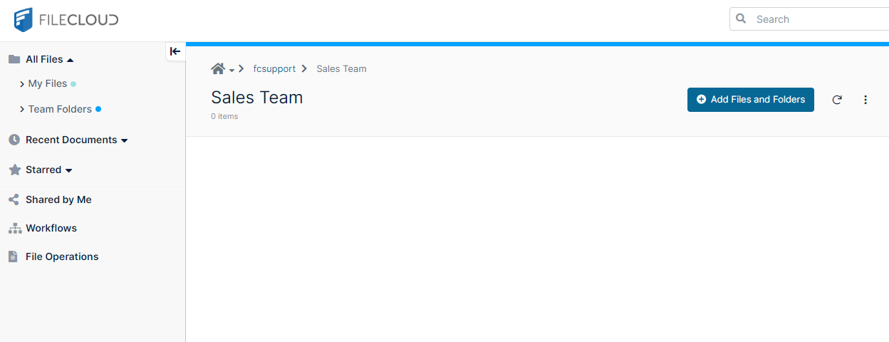 Image of FileCloud User Interface - Shared Team Folder