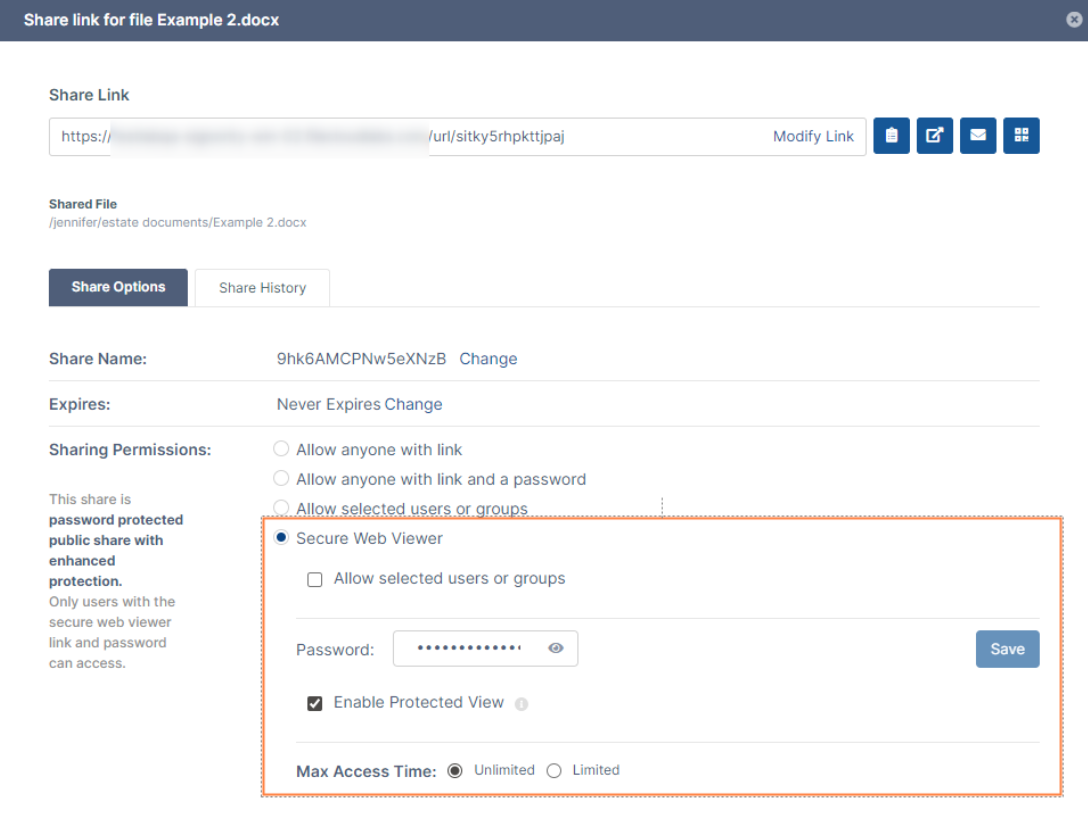 DRM secure web viewer private share internal users