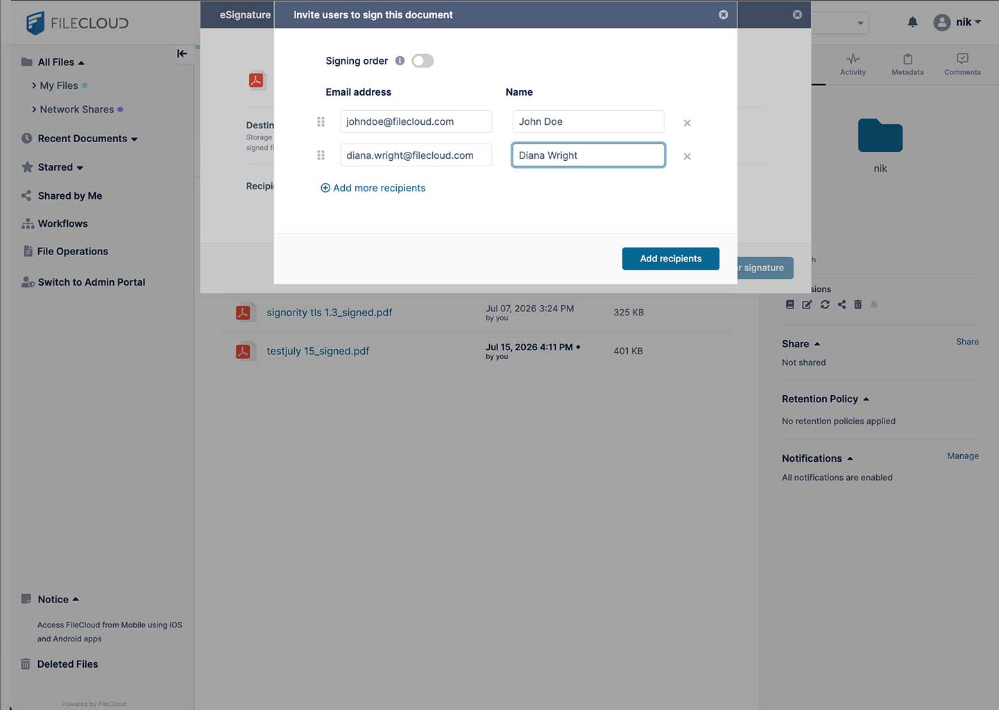FileCloud eSignature UI - Signit